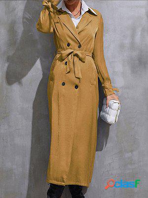 Long Sleeve Solid Long Trench Coat