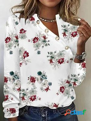 Long Sleeves Buttoned Printed Casual T-shirt