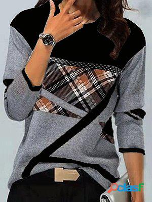 Long Sleeves Contrast Geometric Print Sweatshirts