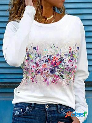 Long Sleeves Floral Printed Crew Neck T-shirt