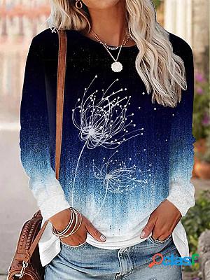 Long Sleeves Printed Round Neck Casual T-shirt