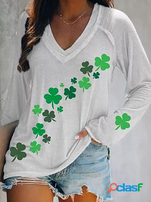 Long Sleeves Printed V Neck Casual T-shirt