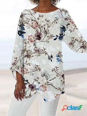 Long Sleeves Round Neck Printed Casual Blouse