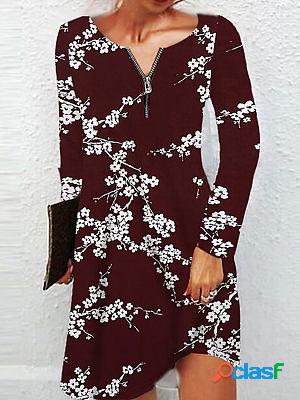Long-sleeve Printed Zip-up Shift Dresses