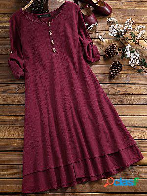 Loose Button Retro Shift Dress