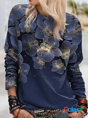 Loose Casual Floral Print Crew Neck Long Sleeve Sweatshirt