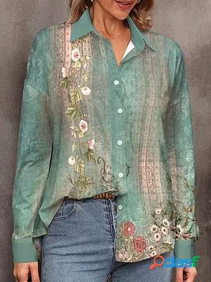Loose Casual Floral Print Long Sleeve Blouse
