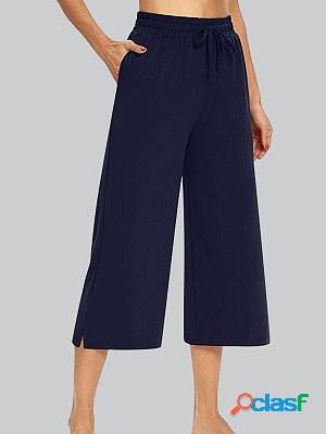 Loose Casual Solid Color Cropped Wide Leg Pants