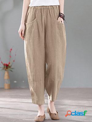 Loose Casual Solid Color High Waist Pocket Pants