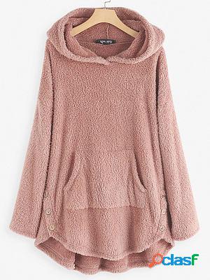 Loose Casual Solid Lambsool Hooded Coat