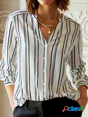 Loose Casual Striped Printed Long-sleeved Blouse