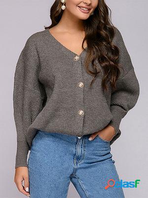 Loose Casual V-neck Solid Color Long-sleeved Sweater