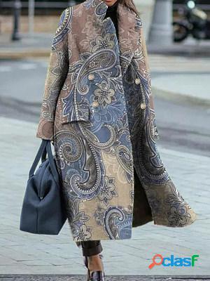 Loose Casual Vintage Print Lapel Long Sleeve Coat