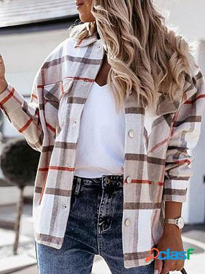 Loose Casual Woolen Plaid Coat Jacket