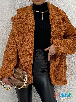 Loose Solid Color Large Lapel Zipper Thick Plush Coat