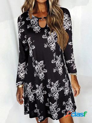 Loosen Printed Long Sleeve Dress