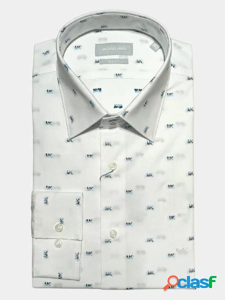 MICHAEL KORS Camicia slim con Monogram all over Bianco/Blu