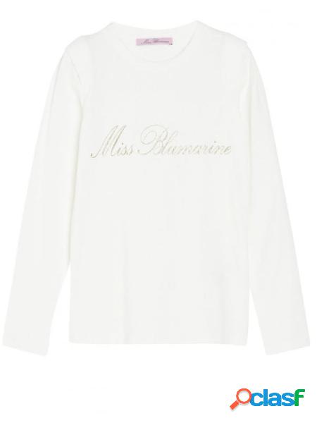 MISS BLUMARINE T-shirt a maniche lunghe con logo Panna/Oro