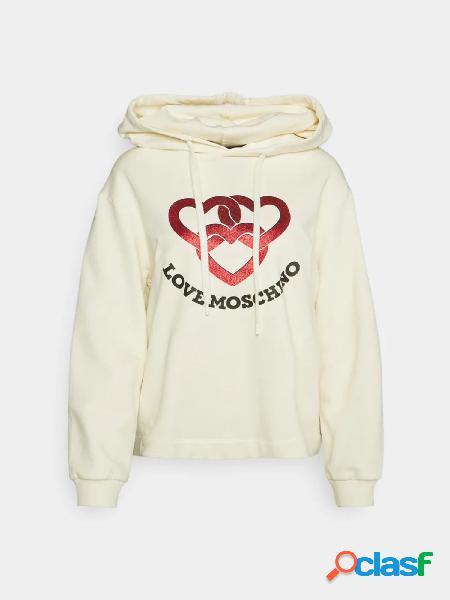 MOSCHINO LOVE Felpa con cappuccio e stampa con logo Panna