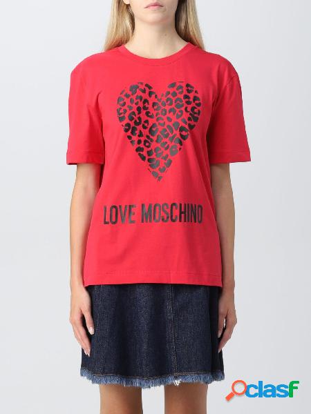 MOSCHINO LOVE T-shirt con cuore in fantasia animalier Rosso