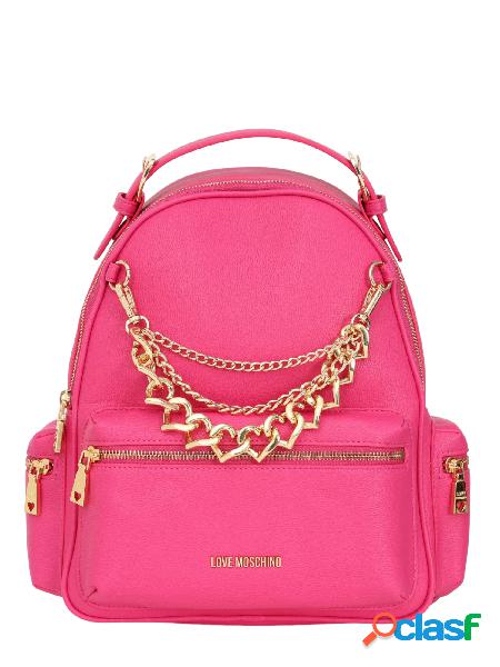 MOSCHINO LOVE Zaino in ecopelle martellata con tasche Fucsia