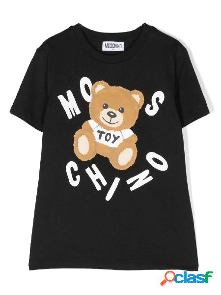 MOSCHINO T-shirt a manica corta con logo e orsetto Nero