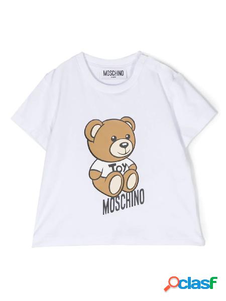 MOSCHINO T-shirt a manica corta con orsetto e logo Bianco