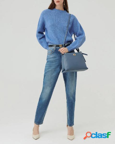 Maglia azzurra in pura lana a coste inglesi dalla linea