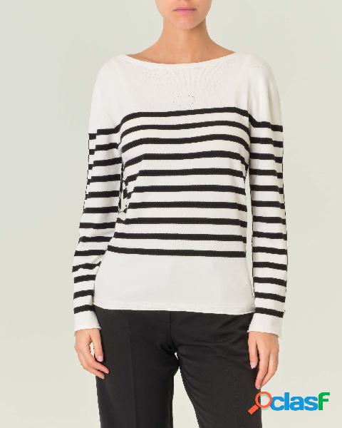 Maglia bianca a righe nere in viscosa con logo impresso e