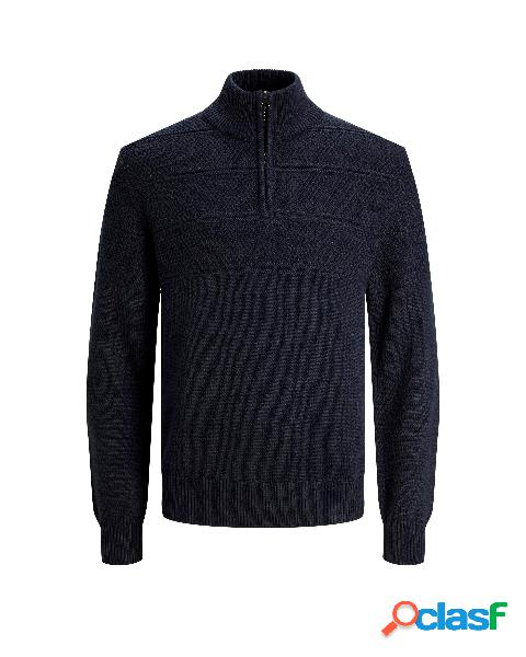 Maglia blu navy in misto cotone con chiusura a mezza zip e