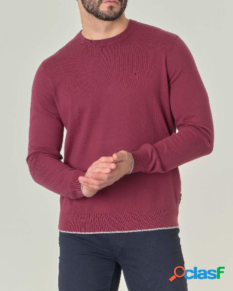 Maglia bordeaux girocollo in cotone e cashmere con logo