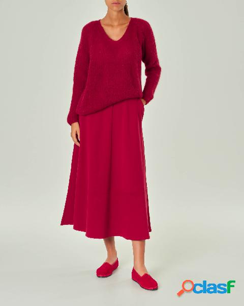 Maglia in alpaca e mohair rossa con scollo a V e maniche