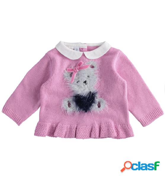 Maglia per neonata con orsetto mohair colore Ciclamino