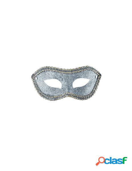 Maschera argento in plastica con glitter in busta c/cav.