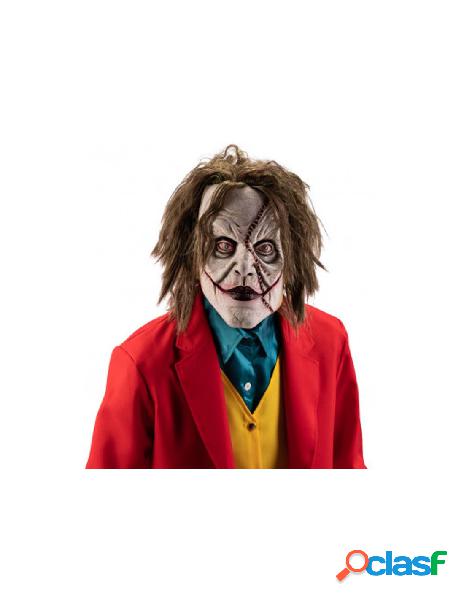 Maschera clown pazzo in lattice con capelli c/cavallotto