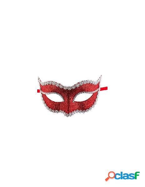 Maschera in plastica con glitter rossi e strass in busta