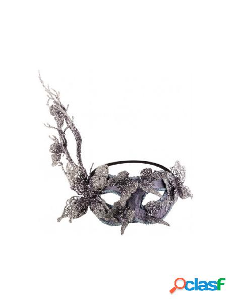 Maschera preziosa grigia con farfalle e glitter in busta