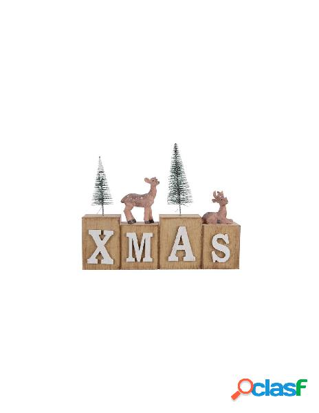 Mdf wood xmas decoration text, colour: natural, size: