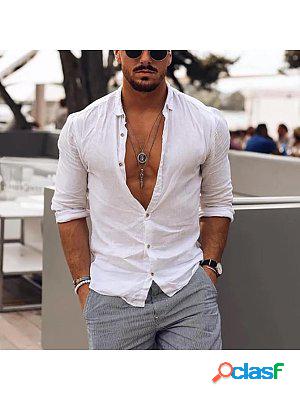 Mens Casual Fashion Solid Color Shirt