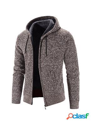 Mens Casual Fleece Thickened Hooded Knit Cardigan Jacket