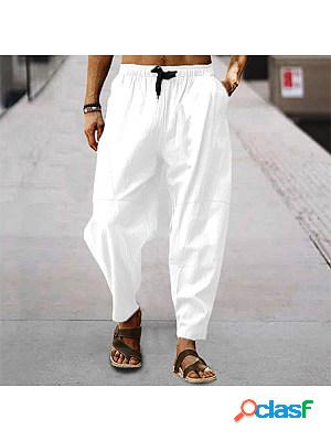 Mens Linen Loose Drawstring Hip-Hop Lantern Pencil Pants