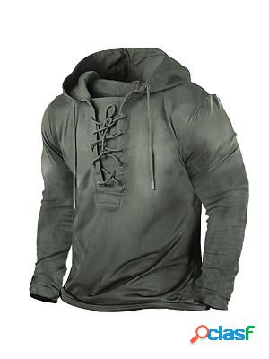 Men's Outdoor Vintage Tie Hooded Long Sleeve T-Shirt