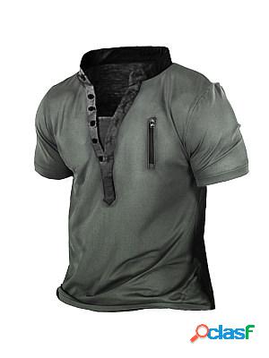 Men's Outdoor Zip Retro Print Tactical Heney Short Sleeve