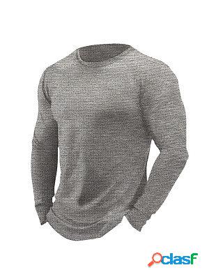 Mens Vintage Casual Waffle Round Neck Long Sleeve T-Shirt