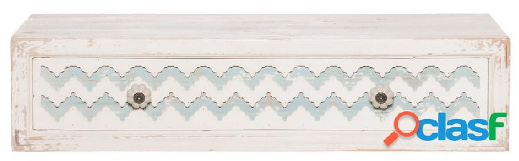 Mensola da parete con cassetto in legno bianco e celeste cm