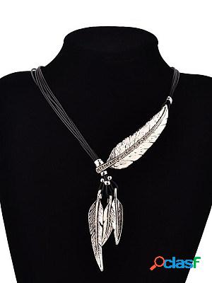 Metal Feather Pendant Necklace