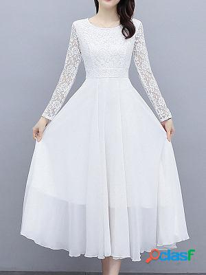 Mid-length Waisted Lace Chiffon Maxi Dresses