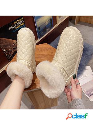 Mid-tube Waterproof Leather Fox Fur Snow Ankle Boots