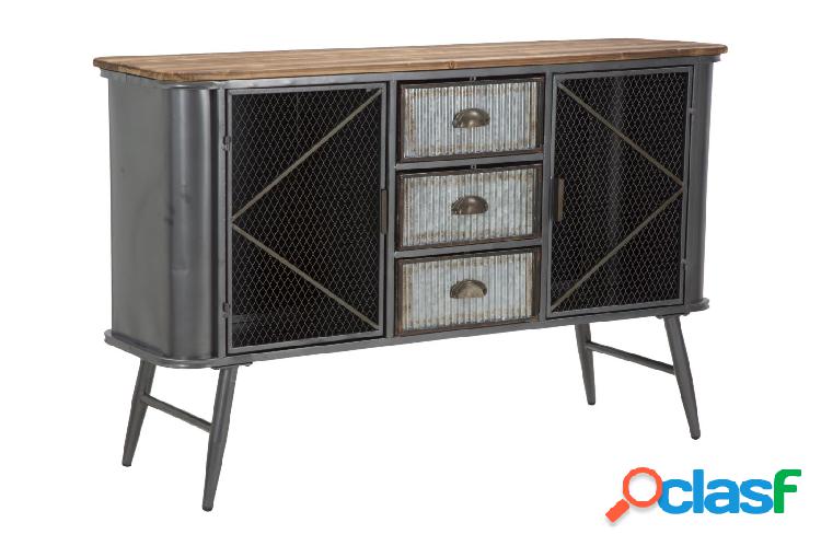 Mobile credenza industrial con cassetti e ante cm 120x35x77h