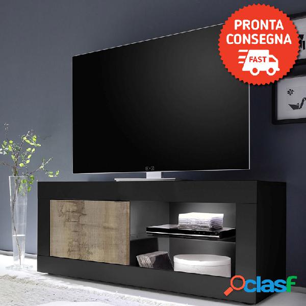 Narello - Porta tv moderno con anta e vano in legno nero e
